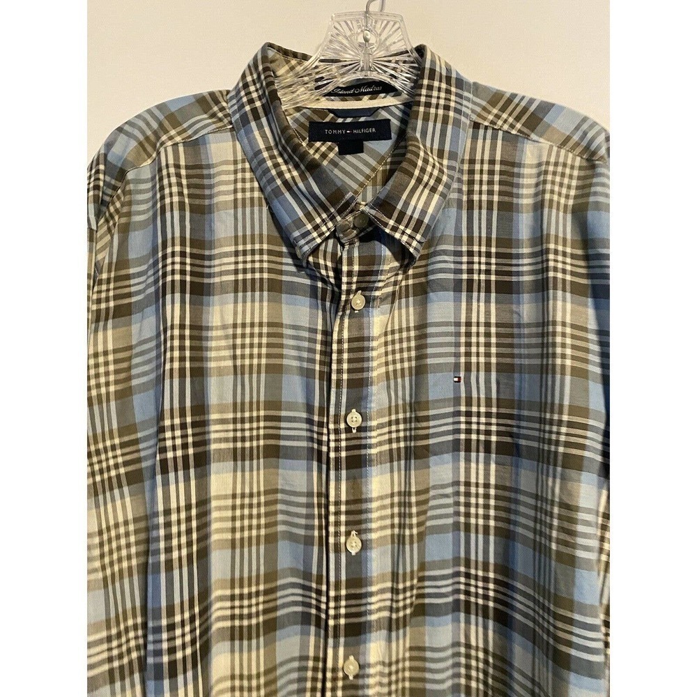 𝅺TOMMY Hilfiger Island Madras Sz Extra Large Shirt Blue Plaid - Picture 3 of 8